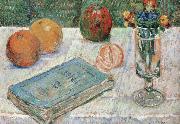 Paul Signac still life with a book and roanges oil